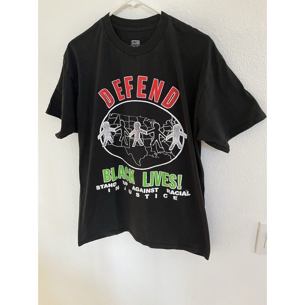 Obey Awareness T-Shirt βDefend Black Livesβ Mens Sz L Black Boxy Y2K Streetwear